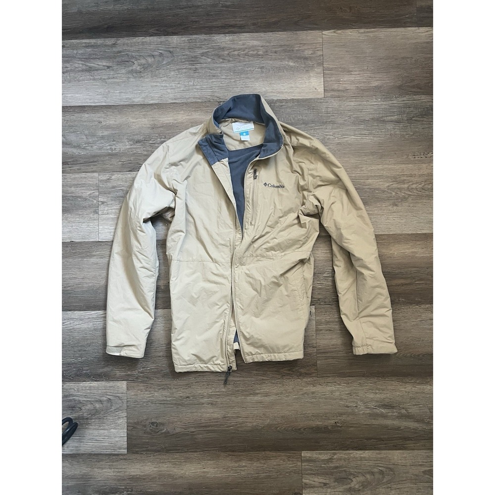 Columbia Men's XLT Extra Large Tall Beige Fleece Lined Full Zip Jacket Outdoor